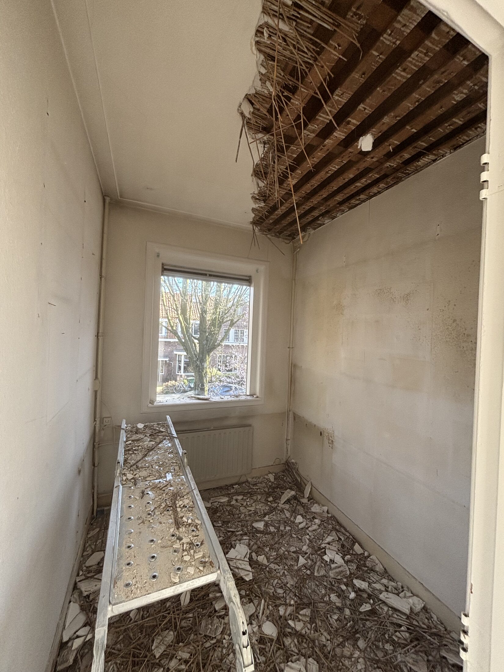Plafond slopen – Riet, stucwerk en rachels